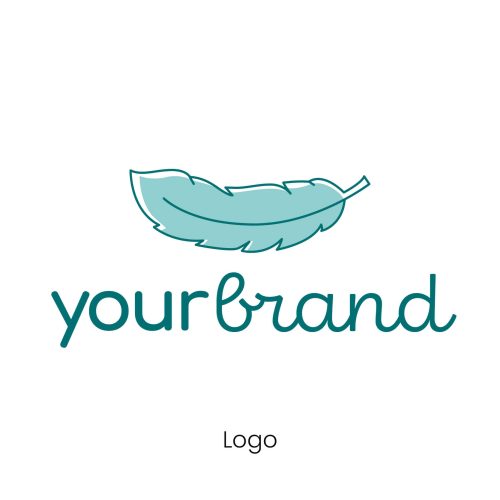 Verspieltes Logo mit türkisfarbener Feder und Schriftzug „yourbrand“