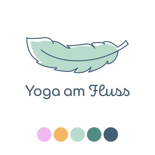 Verspieltes Logo mit stilisierter Feder und sanfter Farbpalette für ein Yoga-Angebot