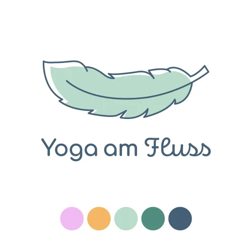 Verspieltes Logo mit stilisierter Feder und sanfter Farbpalette für ein Yoga-Angebot