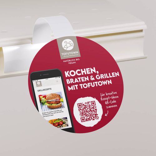 Regalwobbler mit QR-Code für Tofutown-Rezepte