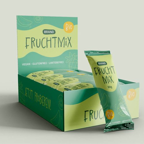 Packaging Design für Umkarton und Verpackung, Thema: Bio Fruchtriegel